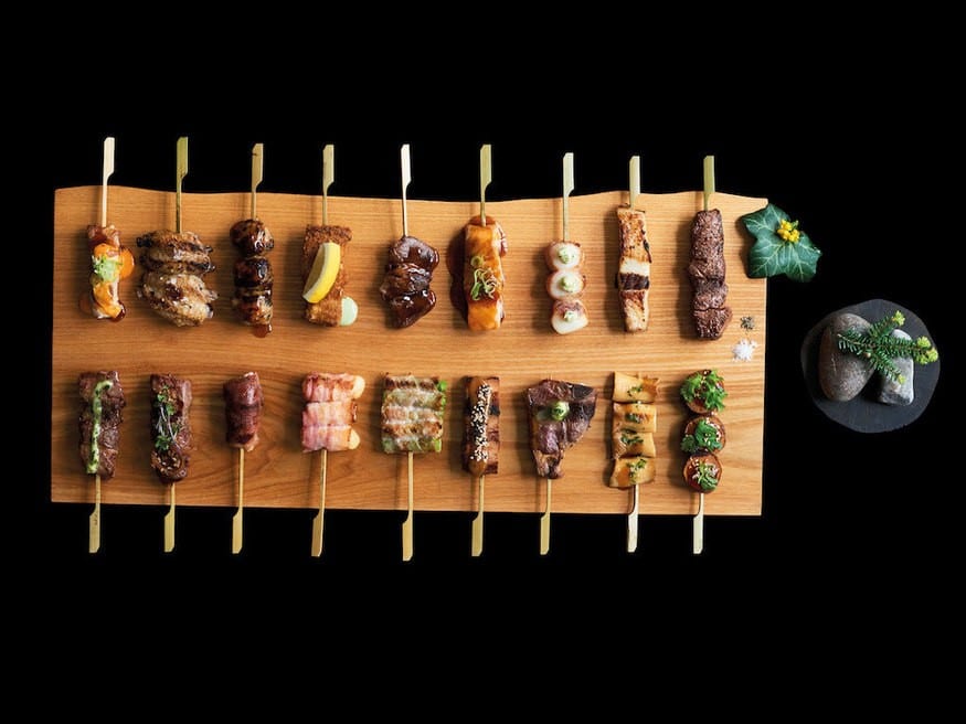 Lemonshark Poke Makai Grill - Skewered Meat on Butcher Block Horizontal